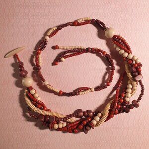 Vintage Multicolor Wooden Beaded Belt Toggle Clasp Waists 18" to 34" Boho Core